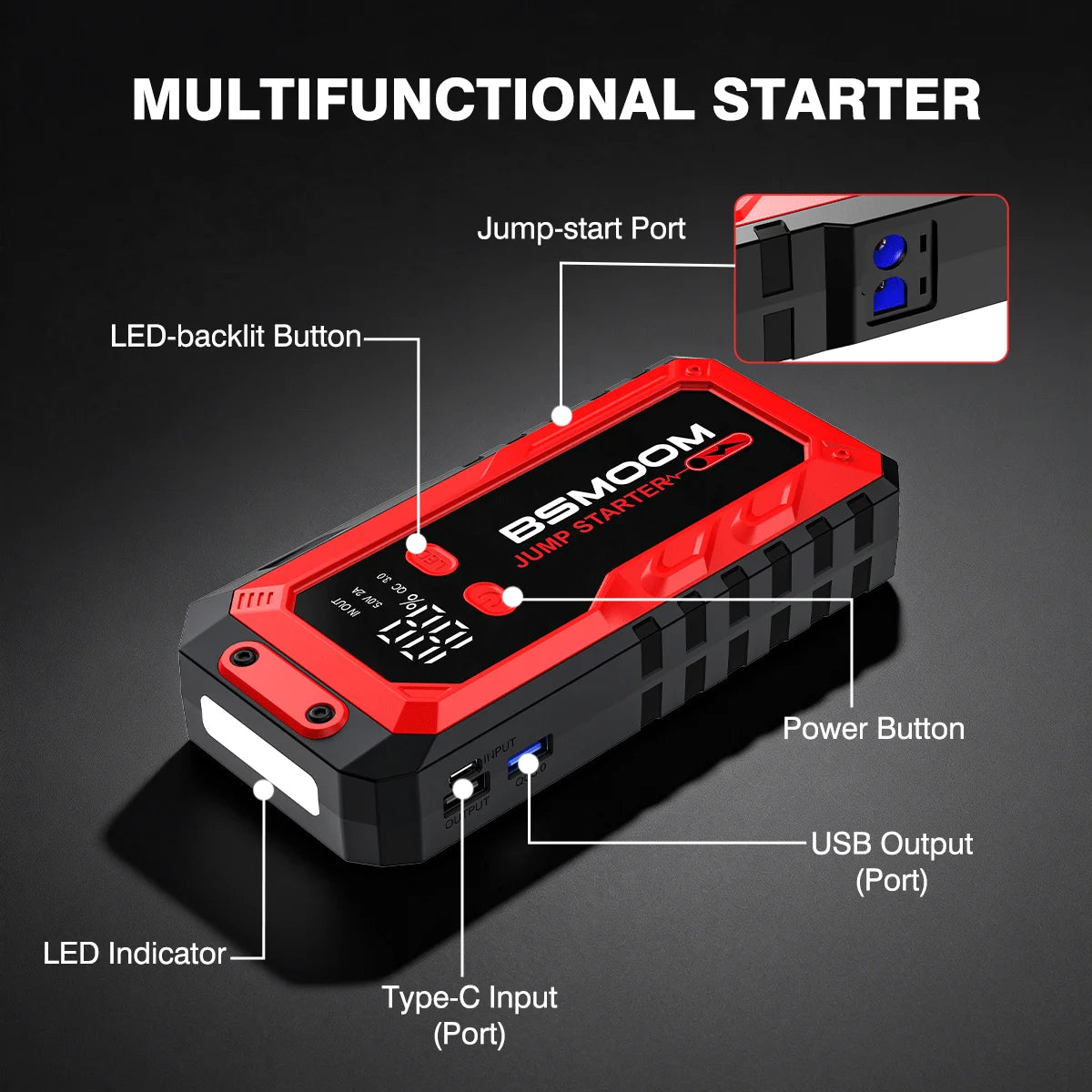 7000A Car Jump Starter Big Power Bank Car Battery Booster 12V Car Starting Device for Petrol 9.0L Diesel 8.0L